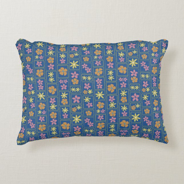 Retro Blaues Patchwork-Blumenmuster 40,6x30,5cm Dekokissen (Vorderseite)