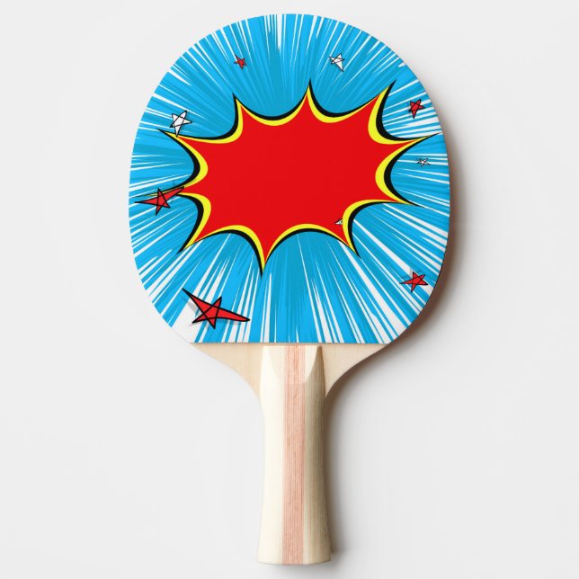Retro Blaues u. Rot hat Comic-Explosion in der Tischtennis Schläger (Vorderseite)