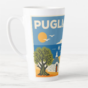 Retro Blaues und Gelbes Puglia Küsten Trullo Reise Milchtasse
