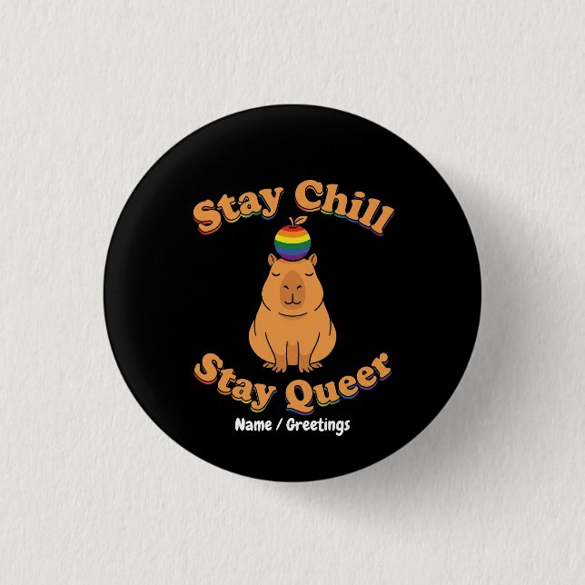Retro Bleib Chill Bleib Queer Capybara Regenbogen  Button (Vorderseite)