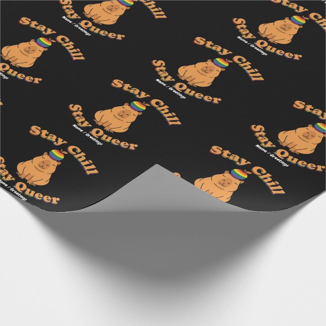 Retro Bleib Chill Bleib Queer Capybara Regenbogen  Geschenkpapier (Ecke)