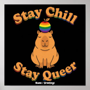 Retro Bleib Chill Bleib Queer Capybara Regenbogen  Poster