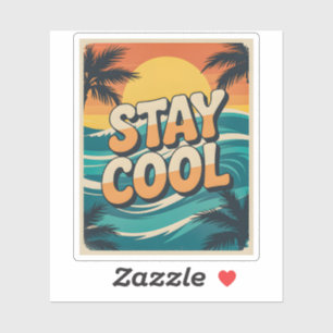 Retro Bleib cool Sommer Strand Sonnenuntergang Wel Aufkleber