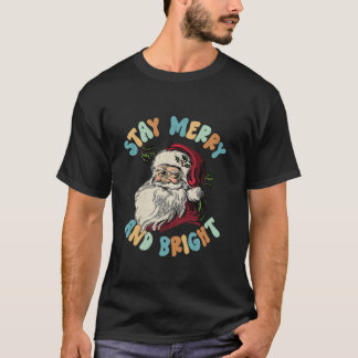 Retro Bleibe fröhlich und hell Retro Santa Groovy T-Shirt