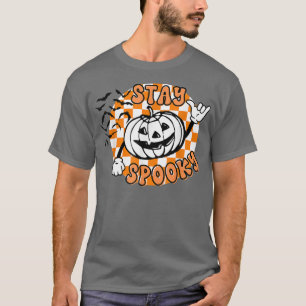 Retro Bleibe Spooky Scray Pumpkin Face Funny Hallo T-Shirt