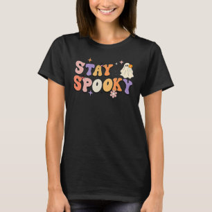 Retro Bleibe Spooky Vibes Floral Ghost Hippie Groo T-Shirt