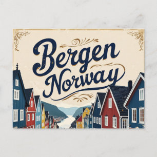 Retro-Blick auf den Hafen von Bergen Postkarte