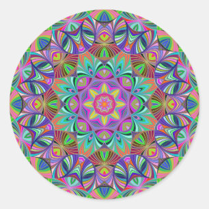 Retro Bliss Mandala Runder Aufkleber