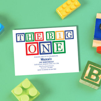 Retro-Blockbuchstaben The Big One Erster Geburtsta Einladung