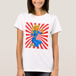 Retro Blonde Button-up Girl in Western Boots T-Shirt