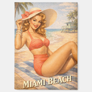 Retro-Blondine am Strand 1950er Jahre Kunst Magnet