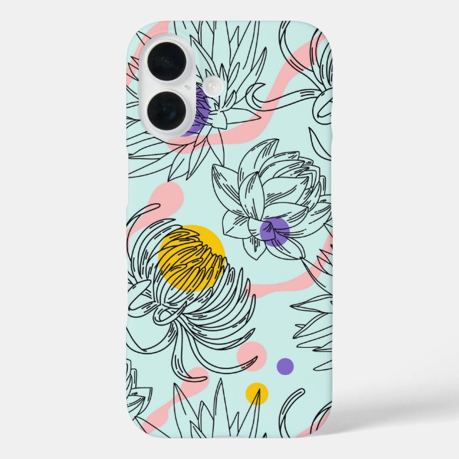 Retro Bloom Bold Botanic Line Art iPhone 16 Hülle (Rückseite)