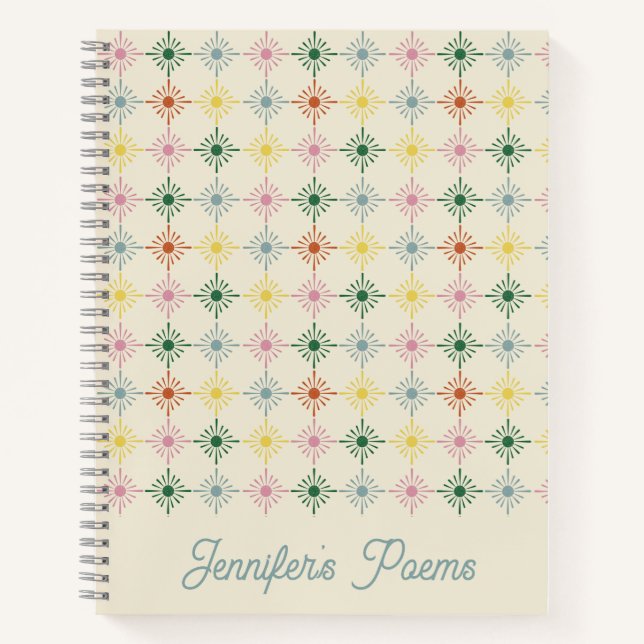 Retro Bloom Geometric Floral Print Personalisiert Notizbuch (Vorderseite)