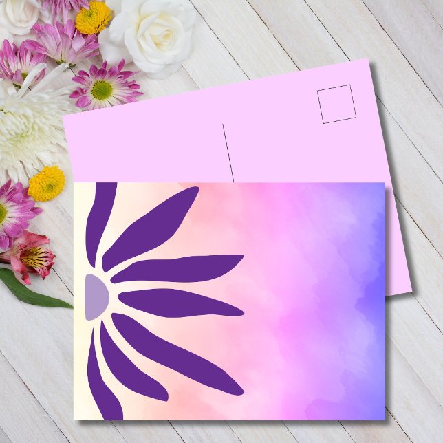 Retro Bloom Geometric Mod Blume Postkarte (Dreamy watercolor meets bold geometric bloom.)