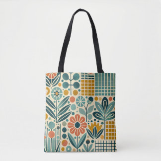 Retro Bloom Grid, Blumenspielbeutel Tasche