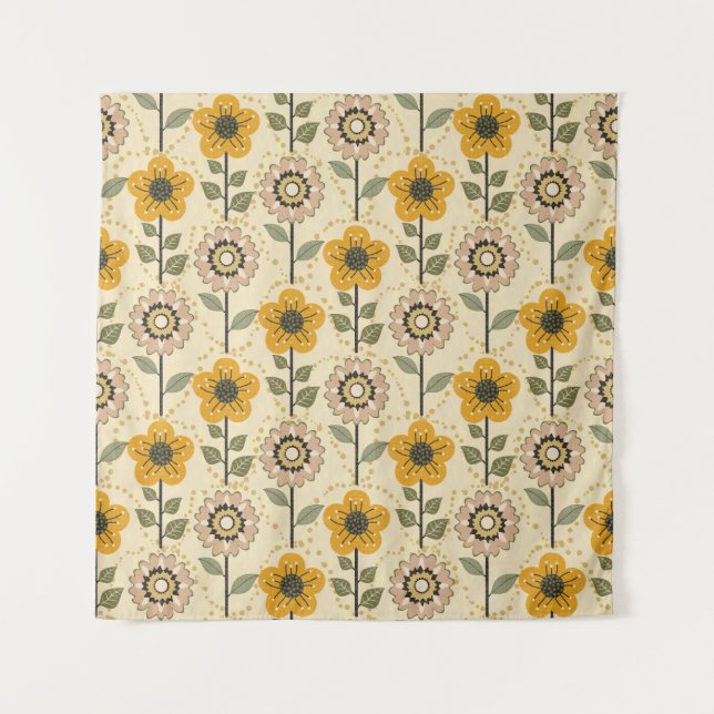 Retro Bloom Harmony Wandteppich (Vorderseite)
