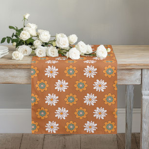 Retro Bloom Runner Braun Grüne Cozy Vibes Großer Tischläufer