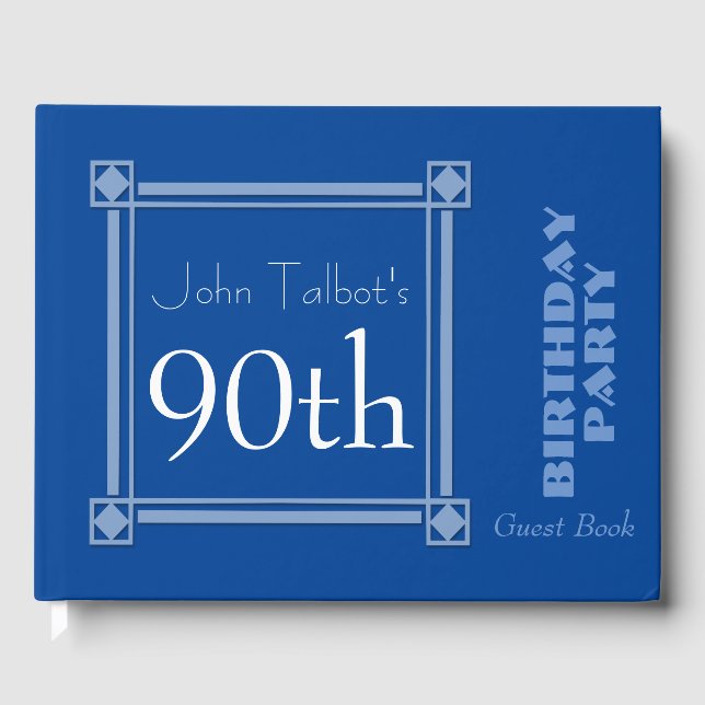 Retro Blue 90. Geburtstagsparty Gästebuch (Vorderseite)