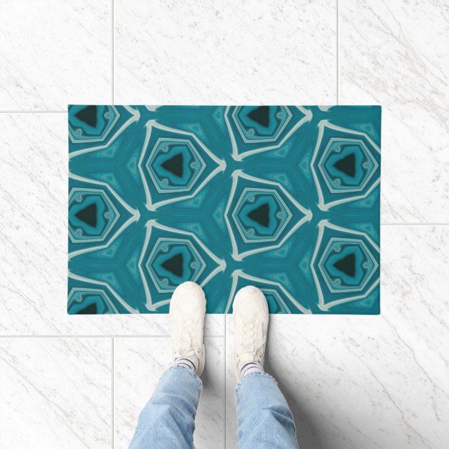 Retro Blue Abstrakt Modern Print Fußmatte (Indoor)