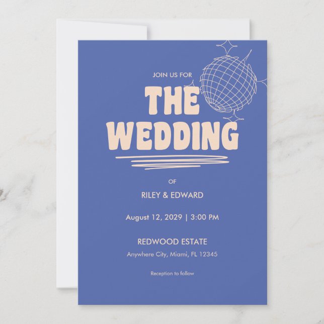 Retro Blue & Beige Bold Typography Wedding Einladung (Vorderseite)