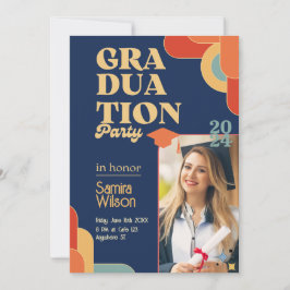 Retro Blue & Beige Graduierungsparty Einladung