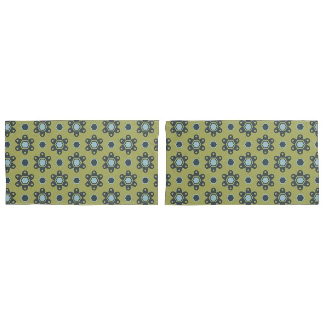 Retro Blue & Black Daisis auf grünem Blumenmuster Kissenbezug (Vorderseite-Set)