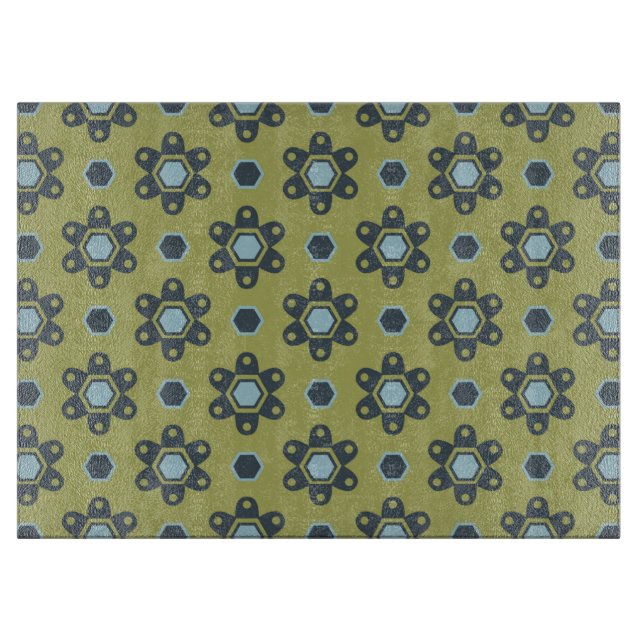 Retro Blue & Black Daisis auf grünem Blumenmuster Schneidebrett (Vorderseite)