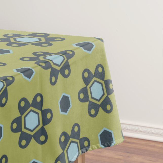 Retro Blue & Black Daisis auf grünem Blumenmuster Tischdecke (Beispiel)