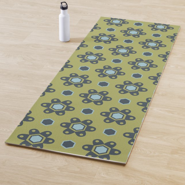 Retro Blue & Black Daisis auf grünem Blumenmuster Yogamatte (Beispiel)
