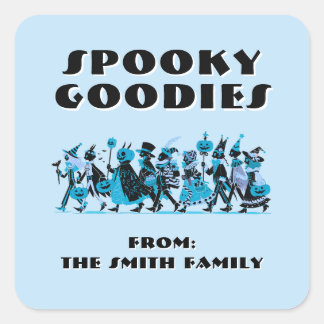 Retro Blue＆Blue Spooky Goodies Halloween Quadratischer Aufkleber