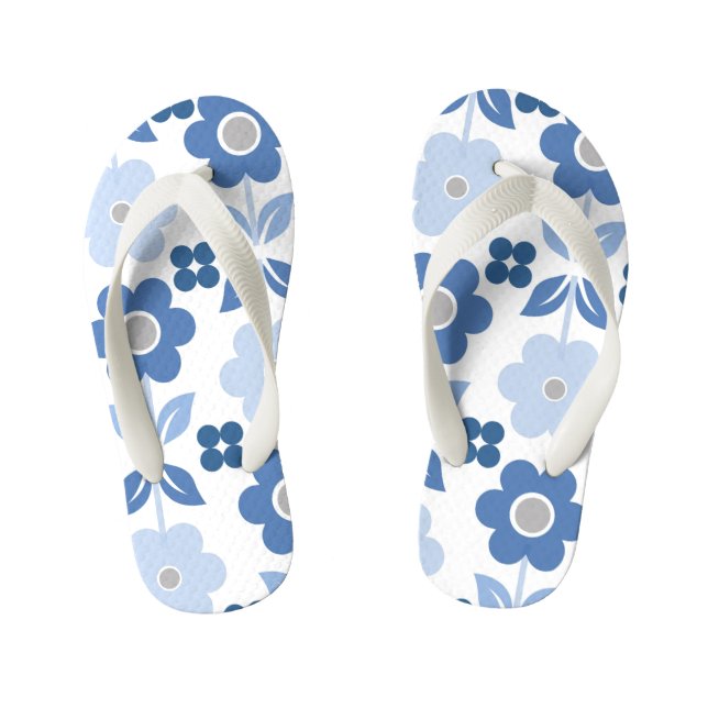Retro Blue Blumen Kinder Flip Flops (Fußbett)