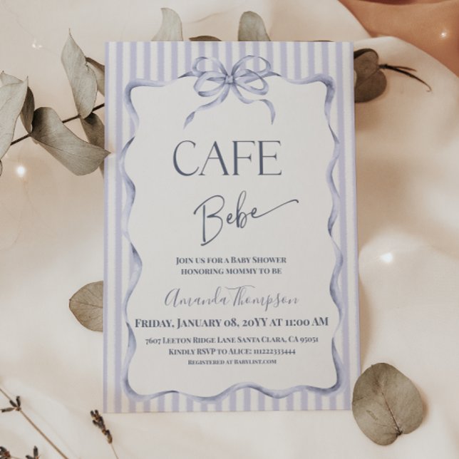 Retro Blue Bow Cafe Bebe Boy Coffee Baby Shower Einladung (Von Creator hochgeladen)