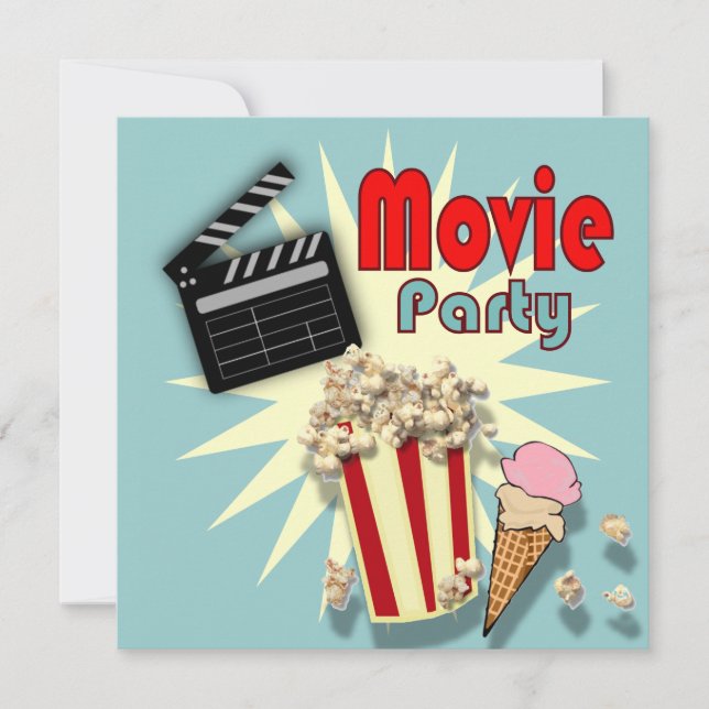 Retro blue Boys Movie Anniversaire Fête Invitation (Devant)