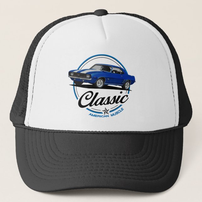 Retro Blue Camaro Classic Truckerkappe (Vorderseite)