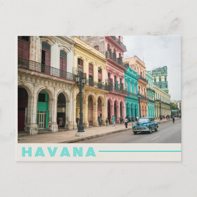 Retro Blue Car in Havanna, Kuba Foto Postkarte (Vorderseite)