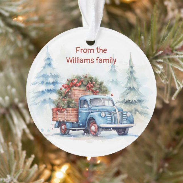 Retro Blue Christmas Truck Ornament (Baum)