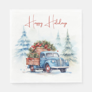 Retro Blue Christmas Truck Serviette