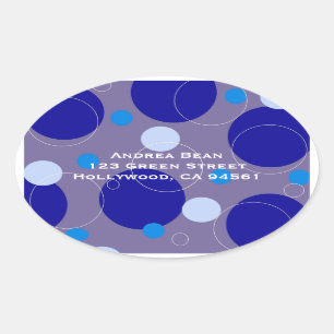 Retro Blue Circles & Ovals Royal-Rücksendeadresse Ovaler Aufkleber