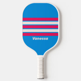 Retro Blue Crush Across Striping with Name Pickleball Schläger