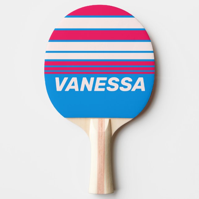 Retro Blue Crush Horizon Striping with Name Tischtennis Schläger (Vorderseite)