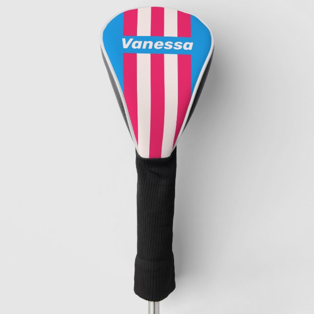 Retro Blue Crush Pin Stripes with Name Golf Headcover (Vorderseite)