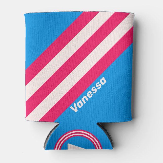 Retro Blue Crush Stripes with Name Dosenkühler (Vorderseite)