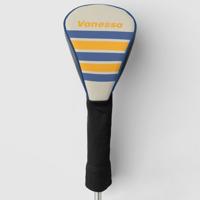 Retro Blue Crush Sunset Across Striping with Name Golf Headcover (Vorderseite)