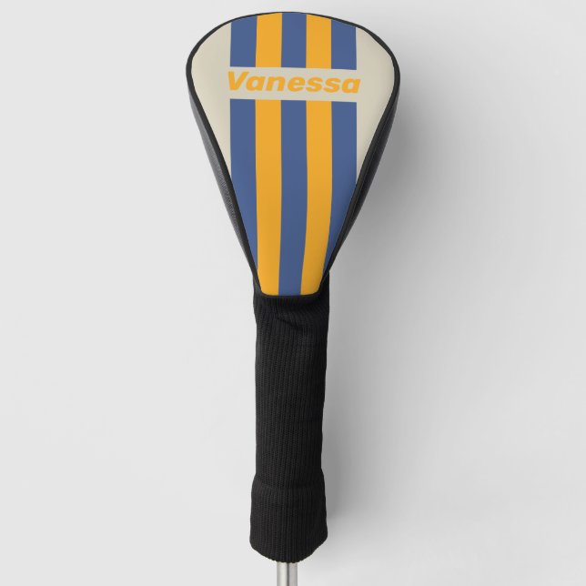 Retro Blue Crush Sunset Pin Stripes with Name Golf Headcover (Vorderseite)