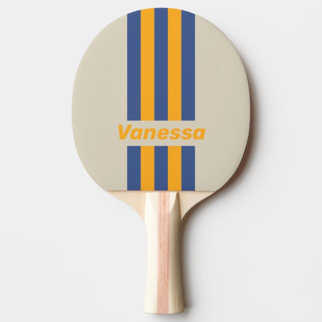 Retro Blue Crush Sunset Pin Stripes with Name Tischtennis Schläger (Vorderseite)