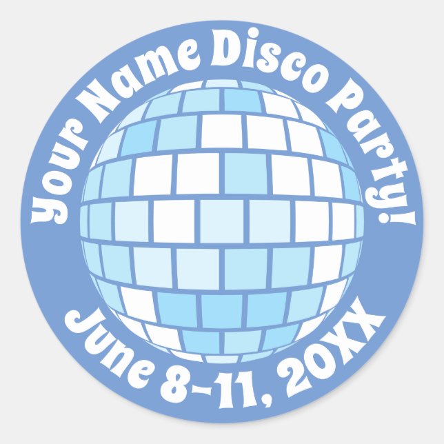Retro Blue Disco Ball PERSONALISIERT Runder Aufkleber (Vorderseite)