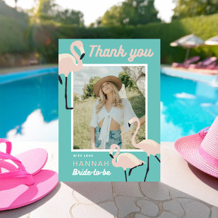 Retro Blue Flamingo Brautparty Vielen Dank Einladung