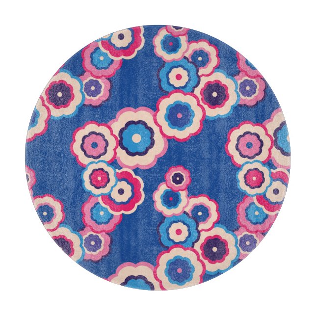 Retro Blue Floral Schneidebrett (Vorderseite)