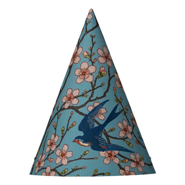 Retro Blue Floral Swallow Pattern by Walter Crane Partyhütchen (Vorderseite)