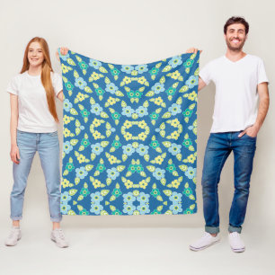 Retro Blue Flowers Fleecedecke